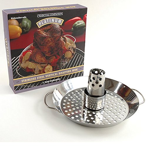 Charcoal Companion CC3097 Stainless Convertible Wok / Vertical Poultry Rack