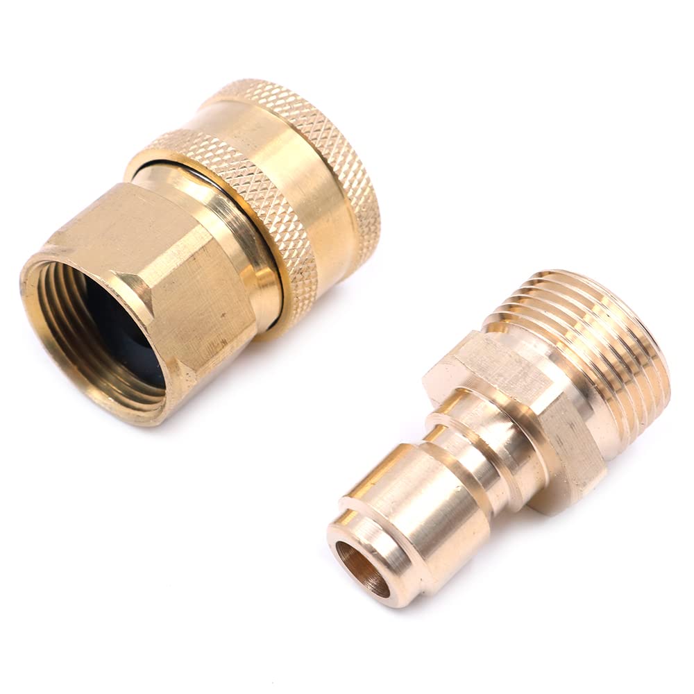 2 Pieces ZONADAH Brass Pressure Washer Fitting, Metric M22 Femal and 3/8" Male Quick Connector Covert to M22 Male Pressure Washer Gun Adapter Accessories Parts