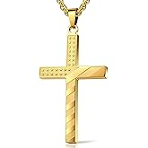 Cyqzi Cross Necklace for Men, Stainless Steel American Flag Pendant Necklace Silver Black Gold Red-Blue Cross Chainc20+2 Inches | Christian Stocking Stuffers Christmas Easter Jewelry Gifts