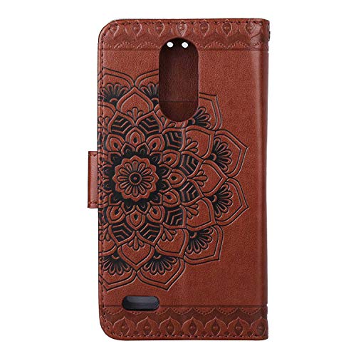 LG K4 2017 Case, Bear Village Leather Wallet Cover, Anti-Scratch Embossing PU Case with Magnetic Closure and Card Slots for LG K4 2017 (#8 Brown)