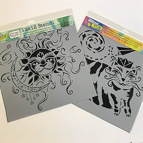 Crafter's Workshop 12" x 12" Stencil 2 Pack, Reusable Stenciling Templates for Art Journaling, Mixed Media, and Scrapbooking - TCW671 Sun and Moon & TCW692 Flying Cat - Thumbnail 3
