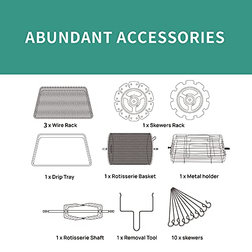 Besile Air Fryer Toaster Oven,Digital LCD Touch Screen,Rotisserie Oven,Deep Fryer,Dehydrator, Roaster, Warmer, Reheater, Pizza Oven,Cooking Accessories Included(12QT,1700W,Black)