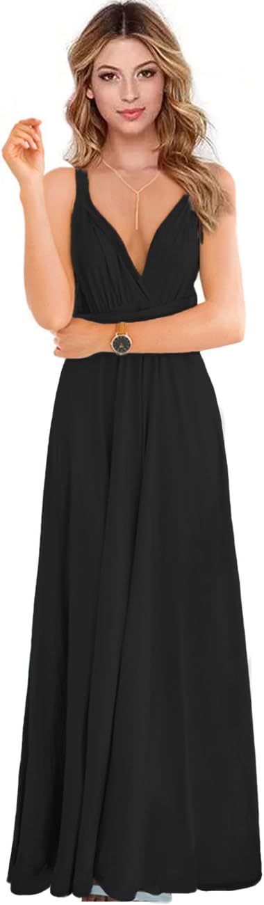 Dating Date Convertible Multi Way 6 Use Infinity/transformer Slim Maxi Dress Black Medium