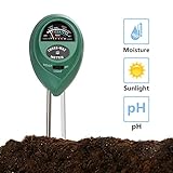 Jellas Soil pH Meter, 3-in-1 Moisture Sensor Meter/Light/pH Soil Test Kits Test Plant Moisture Meter for Garden, Farm, Lawn, Indoor & Outdoor Use (Green)