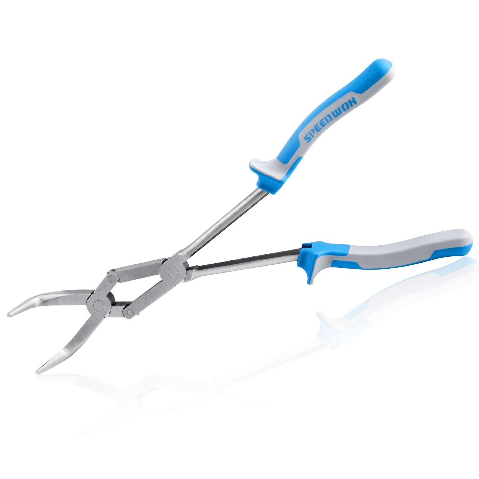SPEEDWOX 13-Inch Long Reach Double Joint Bent Nose Pliers - 90° Dual Pivot Compound Action With Dual Material Handles