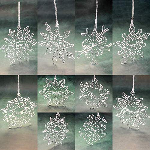 PERSONALIZED SNOWFLAKE ORNAMENT Set of 10 // Clear Acrylic Snowflakes Engraved Christmas
