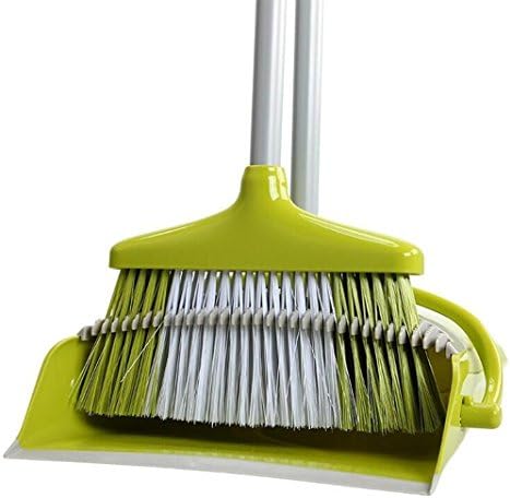 Seasonrush High Strength Plastic Flexible & Durable Sweeper Long Handle Standing Upright Dustpan And Broom Set for Home Office Commercial Hardwood Floor Use (Green)