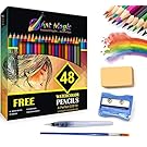 Art Magic Pre-Sharpened Watercolor Pencils Set for Drawing & Coloring with 4 Extra Art Supplies, Set of 48 (WCP48)