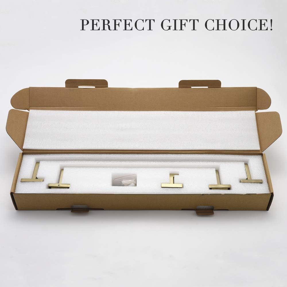 VELIMAX Premium Stainless Steel 4 Pieces Bathroom Hardware Accessories Set Wall Mounted Towel Bar Set, Brushed Gold, 23.6-Inch: Home & Kitchen