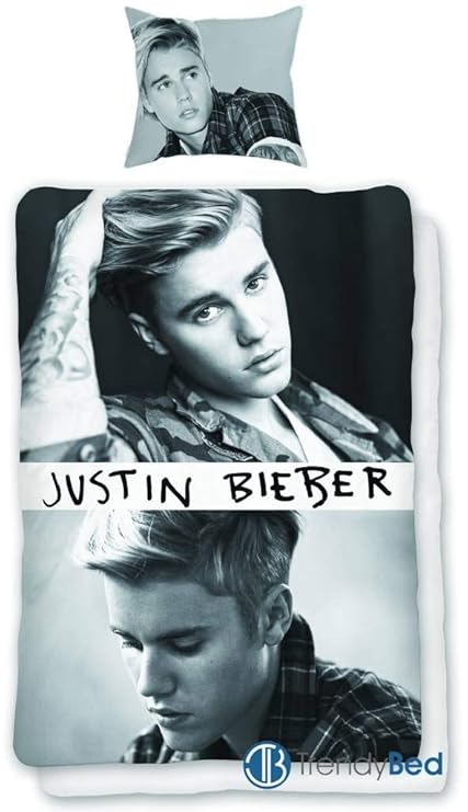 Justin Bieber Bettwäsche Schwarz/Weiß - 140x200cm + Kissenbezug 60x70cm
