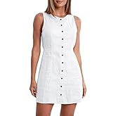 Amazhiyu Women's 100% Linen Summer Button Down Sleeveless Mini Tank Dresses White, XX-Large