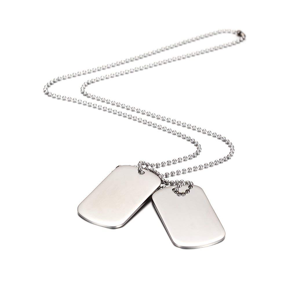 MicVivien Army Style Double Dog Tag Pendant Mens Necklace, Biker 68cm &10cm Ball Chain