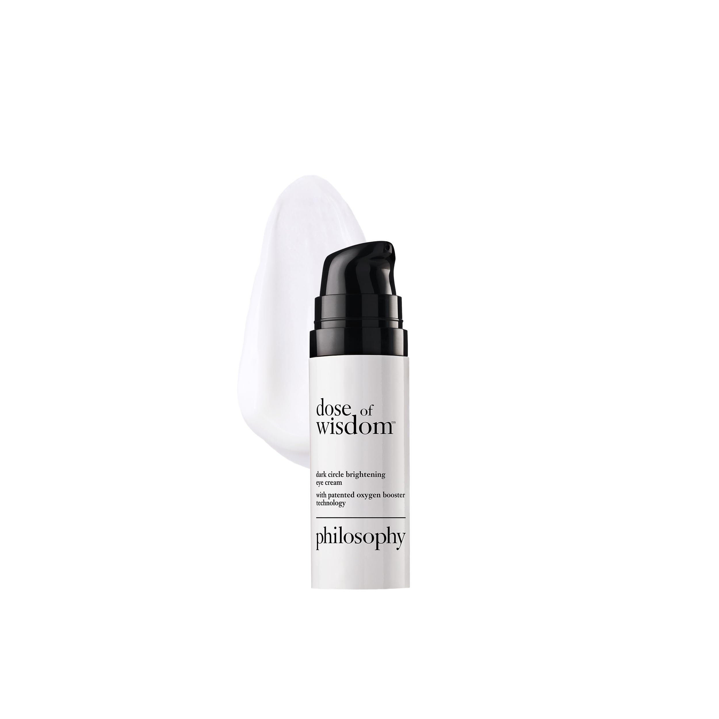 philosophy dose of wisdom dark circle brightening eye cream 15ml, with patented oxygen booster technology, brightens dark cricles, hydrates & smooths, lightweight & silky, suitable for AM & PM