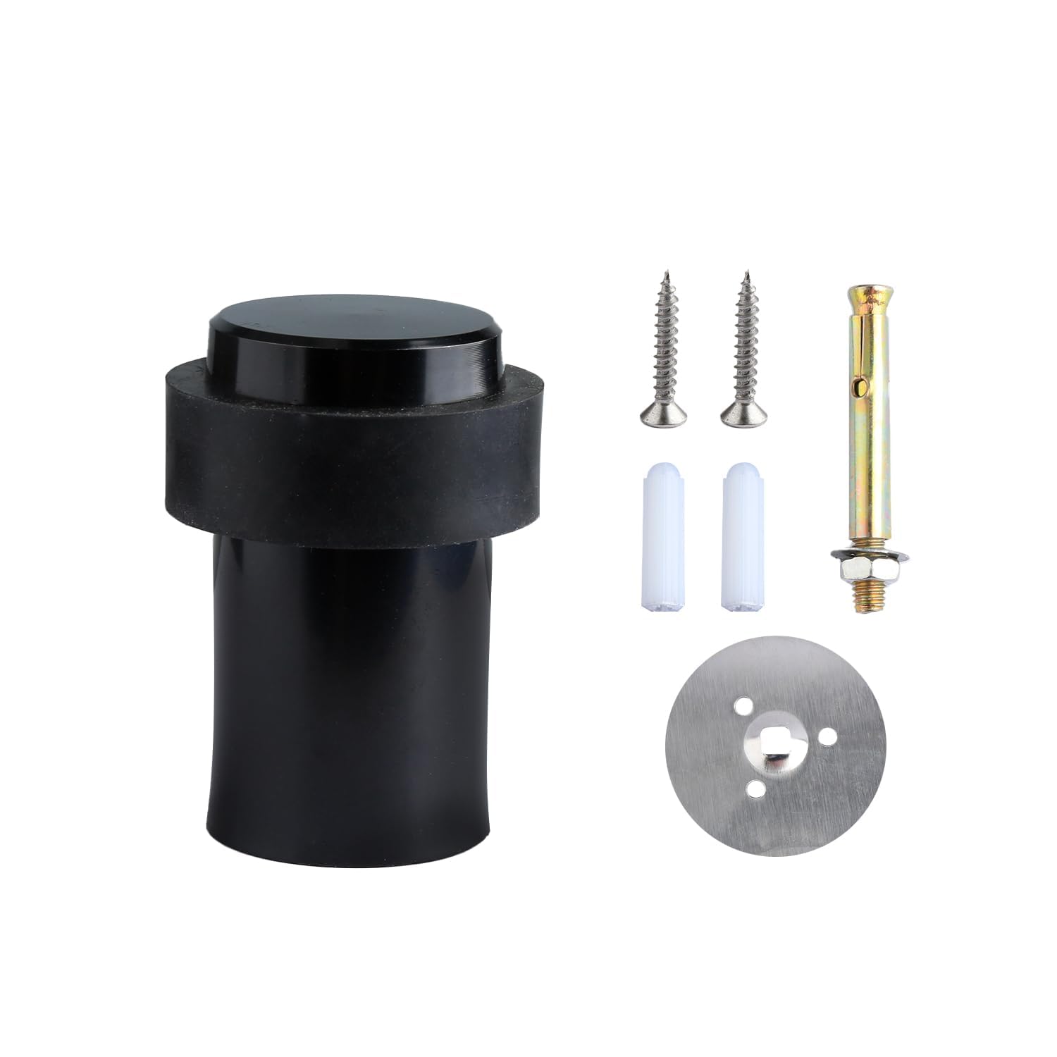 GroveEss Stainless Steel Cylinderial Shpae Door Stopper,Black Floor Mounted Door Stop with Rubber Bumper,Thick Rubber Heavy Duty Wall Protector to Reduce Sound and Noise
