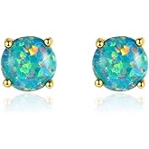 Bellitia Jewelry Fine White/Blue/Green Opal Stud Earrings Gifts for Women, 925 Sterling Silver Simulated Opal Studs Hypoallergenic Jewellery