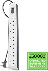 Belkin 6 Outlet Surge Protection Strip 2m Power Cord White 650 J view 3