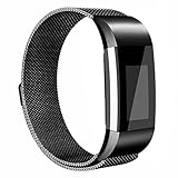 Vancle Fitbit Charge 2 Band, Milanese Stainless Steel Metal Replacement Accessory Bracelet Strap with Magnet Lock for Fitbit Charge 2 (No Tracker) (Black, Large)