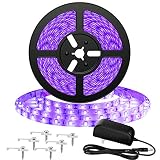 Onforu 16.4ft LED UV Black Light Strip Kit, 24W Flexible Blacklight Fixtures with 300 Units UV Lamp Beads, 12V Non-Waterproof Lights for Indoor Fluorescent Dance Party, Stage Lighting, Body Paint