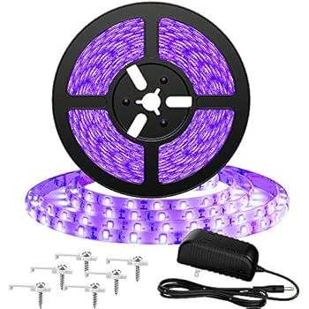 Onforu 16.4ft LED UV Black Light Strip Kit, 24W Flexible Blacklight Fixtures with 300 Units UV Lamp Beads, 12V Non-Waterproof Lights for Indoor Fluorescent Dance Party, Stage Lighting, Body Paint