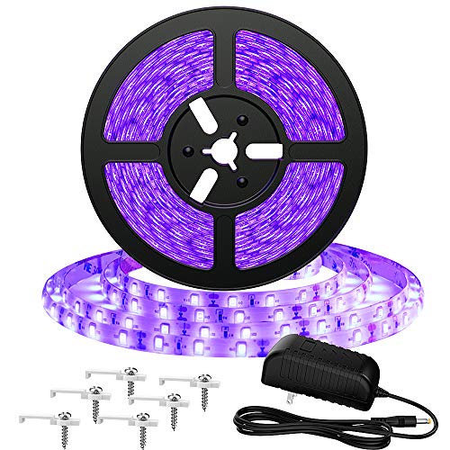 Onforu 16.4ft LED UV Black Light Strip Kit, 24W Flexible Blacklight Fixtures with 300 Units UV Lamp Beads, 12V Non-Waterproof Lights for Indoor Fluorescent Dance Party, Stage Lighting, Body Paint