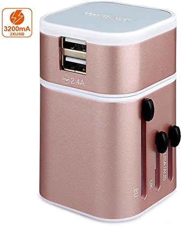 Wontravel All in One Universal Travel Charger AC Power Adapter UK AU EU US plugs (Pink with white)