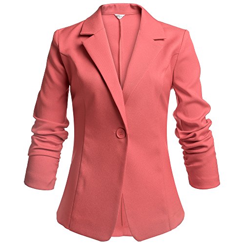Meaneor Women's Slim Fit Wear to Work Solid Candy Color Blazer Watermelon Red XL