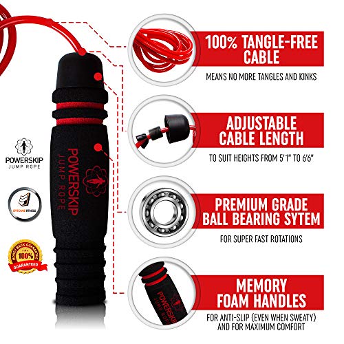 Epitomie PowerSkip Jump Rope with Memory Foam Handles and Weighted Speed Cable - Fire Red - Thumbnail 2