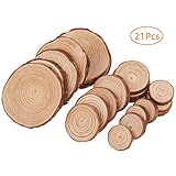 Natural Wood Slices, Tiberham 21 Pcs 1.2-3.9 Inches Unfinished Wooden Circles Round Rustic Wood with Bark, Solid Log Discs Craft Wood Kit for Arts DIY Crafts Christmas Home Decorations