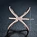 Redbarry Trendy Cross X Shaped Mid Finger Rings with Tiny CZ Paved in 18k Rose Gold Plated, Size 8