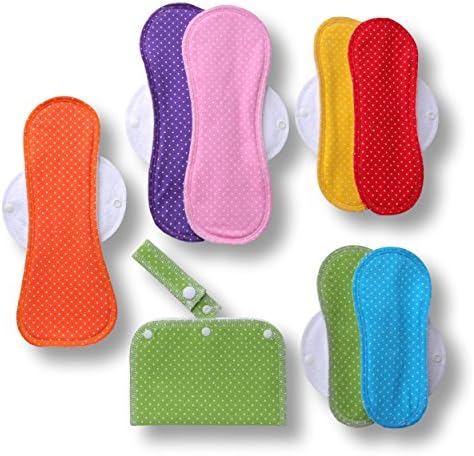Reusable Menstrual Pads, 7-Pack Cotton Reusable Sanitary Pads with Wings, MADE IN EU, for Menstrual Periods, Incontinence, Postpartum Flow; EXTRA Double Wet Bag with Strap; Washable Menstrual Cloth