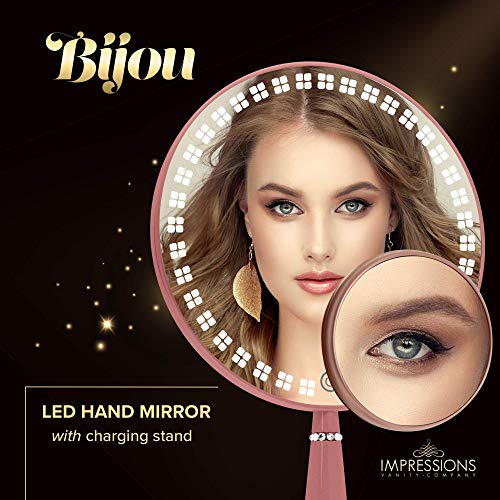 Impressions Bijou LED Hand Mirror with Charging Base, Round Shape 5X