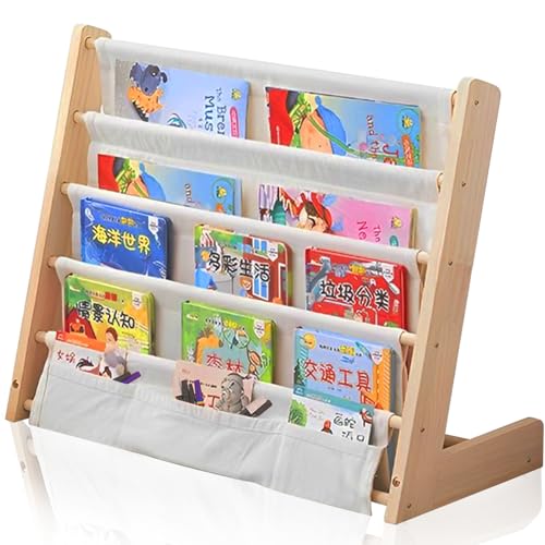 CACSZSOI Librero Montessori Infantil, Estantería de Almacenamiento para Libros de Niños con Múltiples Bolsillos, Muebles Montessori para Niños