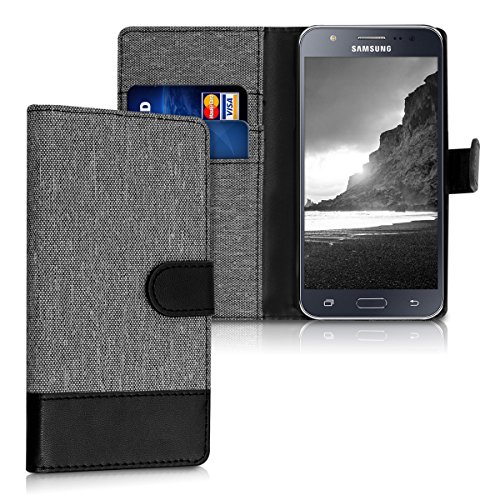 kwmobile Wallet case canvas cover for Samsung Galaxy J5 (2015) - Flip case with card slot and stand in grey black kwmobile Wallet case canvas cover for Samsung Galaxy J5 (2015) - Flip case with card slot and stand in grey black