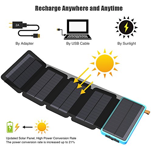 Solar Charger, X-DRAGON 20000mAh Solar Charger Power Bank with 5 Solar Panels, Dual USB, LED Flashlight Waterproof Portable External Battery Backup for iPhone, Cell Phones, ipad and More-Blue
