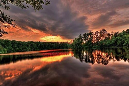 Nature Poster Canvas Art Print (24x16inch) - Sky lake trees sunset