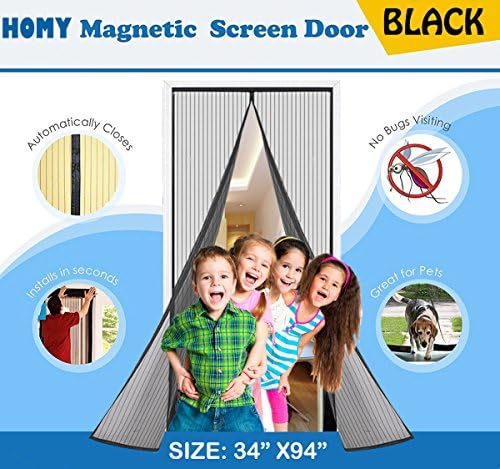 HOMY Magnetic Screen Door Bug-Proof Mesh Curtain with Full Frame Adhesive Strip Close Quick And Silent Keeps Bugs Out Lets Fresh Air In, Hands Free Fits Door Openings Up to 34"x94"