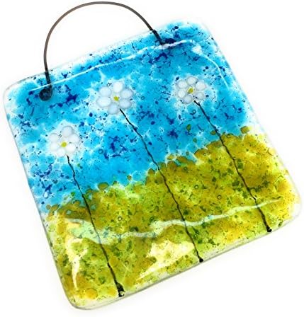 Little white daisies fused glass square lightcatcher - lightcatcher for your windowsill or shelf - Perfect Birthday, Valentines, Mothers Day, Christmas, Wedding, Anniversary, Teachers gift