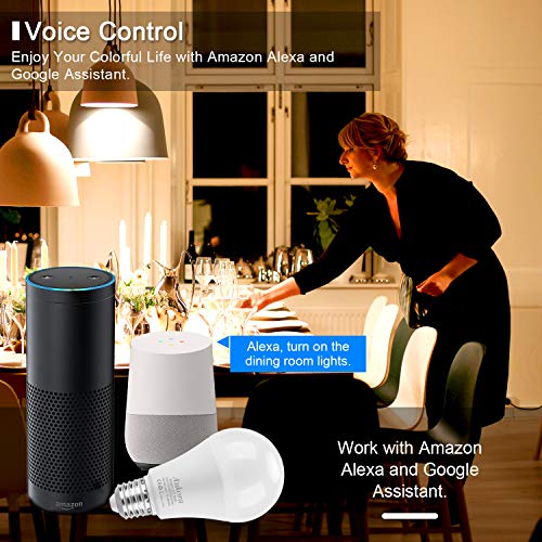 Smart WiFi Light Bulb, Aukora LED Light Bulb Compatible with Amazon Alexa Google Home IFTTT (No Hub Required), E26/E27 60W Equivalent(7W), Color Changing Dimmable Multicolor Light Bulb, 1 Pack