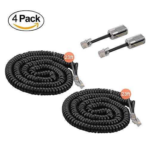 SINCODA 2 Pack 23 Ft Uncoiled Modular Coiled Telephone Phone Handset Curly Cable Cord +2 Pack 360° Telephone Cord Detangler Extended Rotating - Thumbnail 7