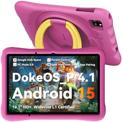 OSCAL Kids Tablet 10 Inch, Android 15 Tablet for Kids 3-12 Years, Octa-Core, 12GB RAM, 128GB ROM/512GB TF, 5100mAh, 5MP+8MP, Eye-Friendly HD, Parental Controls, Kid-Proof Case, WiFi&Bluetooth,Pink