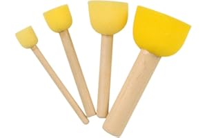 Ruwado 8 PCS Yellow Foam with Wooden Handle Painting Sponge Round Head Assorted Size Kit for Children Painting Tools Set DIY Craft Art Project