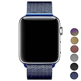 Watch Band 38mm, Smooth Stainless Steel Strap Freely Fully Magnetic Closure Clasp Metal Strap Wrist Band Replacement Bracelet for IWatch Band Series 3 Series 2 Series 1(Blue)