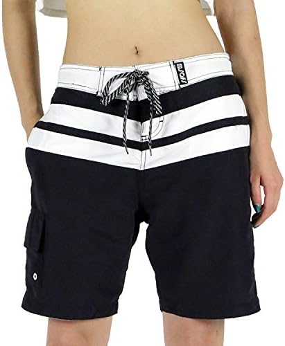 SAFS Women's Board Shorts Cover Up Swimwear Bottom Accent Striped Swim Trunks Black 8