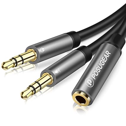 POSUGEAR Audio Y Splitter Adapter, 3.5mm Buchse auf Doppel 3.5mm Klinkenstecker (Headset und Mikrofon) Audio Splitter Kabel K