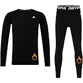 DEVOROPA Youth Boys Fleece Lined Compression Shirts & Pants Kids Girls Thermal Underwear Set Athletic Tops Leggings Baselayer