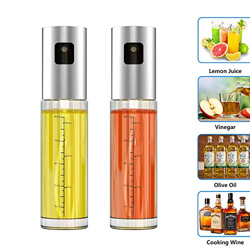 GeeRic Oil Sprayer for Cooking 3.4 Ounce Capacity Food-grade Glass Bottle 2 Pcs Vinegar Mist Spray Dispenser for Cooking BBQ Salad with Oil Funnel Basting Brush & Cleaning Brush