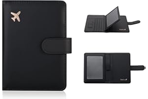 Deziliao Passport and Vaccine Card Holder Combo, PU Leather Passport Holder with Vaccine Card Slot, Passport Wallet for Men and Women (Black-fly)