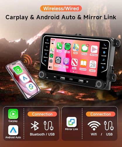 8 Core 6G+128G Android Autoradio pour VW Golf 5 6 Passat Polo Tiguan Touran Caddy Skoda Seat 7 Pouces Autoradio avec Sans Fil Carplay Android Auto GPS Navi WiFi Bluetooth FM/RDS/DSP EQ Caméra de Recul