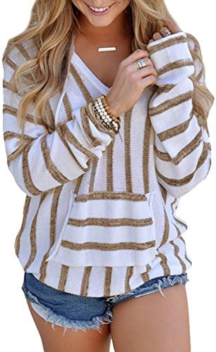 dextrad Hot Womens V Neck Hoodies Stretchy Long Sleeve Stripe Pleat Shirt Blouse Top Grey(US 10-12) XL