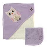 Hudson Baby Bamboo Hooded Bath Towel and Washcloth, Purple Owl